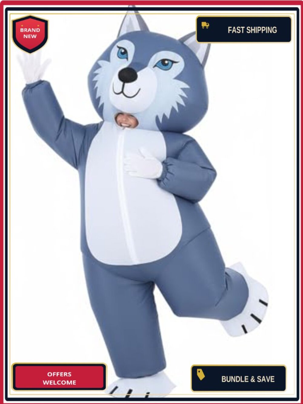 Adult Inflatable Wolf Costume Halloween Mascot Cosplay Blow Up Suit